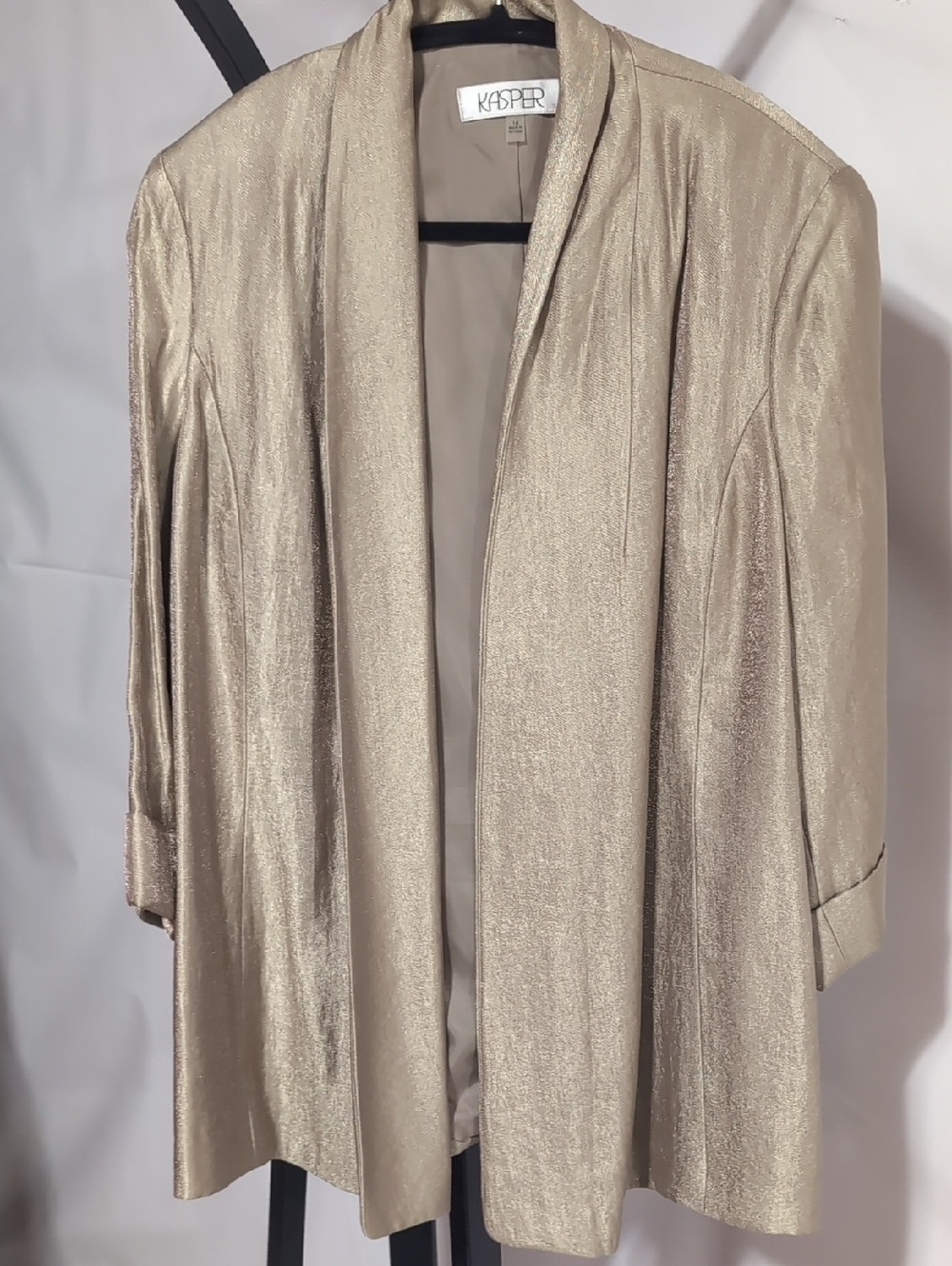 Kasper Shimmery Champagne Open-Front Blazer